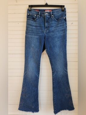 LUCKY BRAND Stevie High-Rise Flare Distressed Jeans w/Stud detailing & Raw Hem